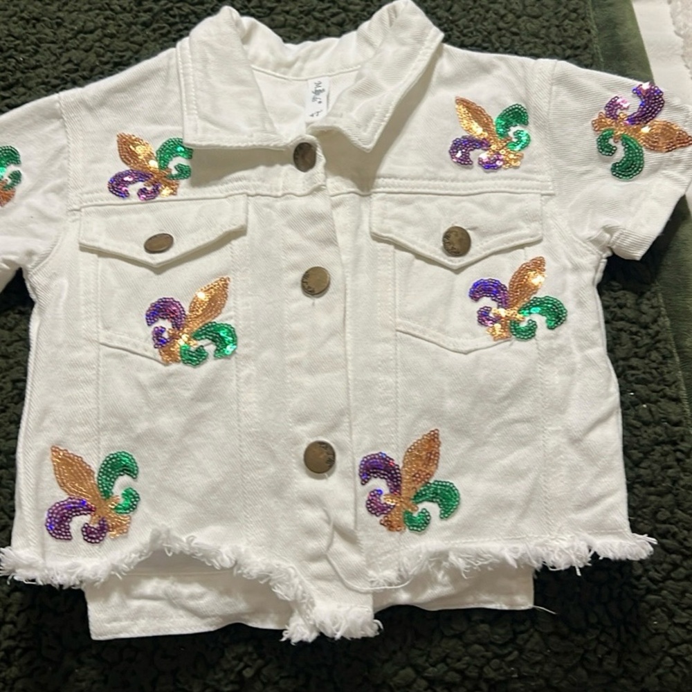 White Jacket with Sequin Fleur-de-Lis